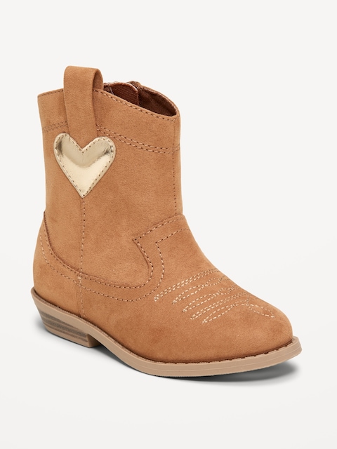 Faux-Suede Side-Zip Western Boots for Toddler Girls