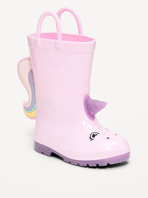 Tall Unicorn-Graphic Rain Boots for Toddler Girls