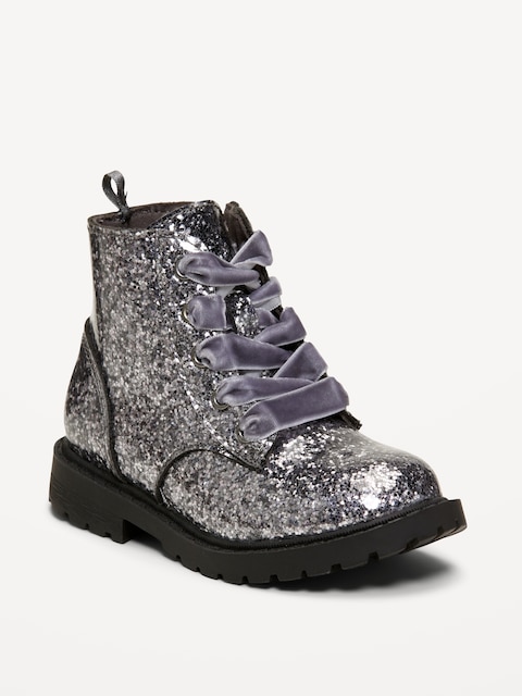 Glitter Side-Zip Combat Boots for Toddler Girls