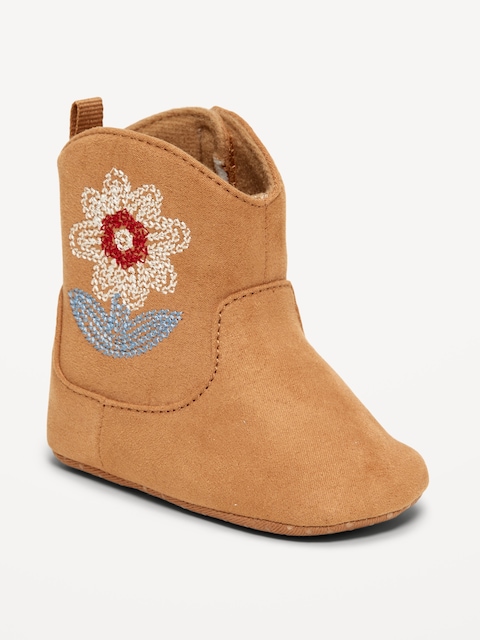 Faux-Suede Embroidered Western Booties for Baby