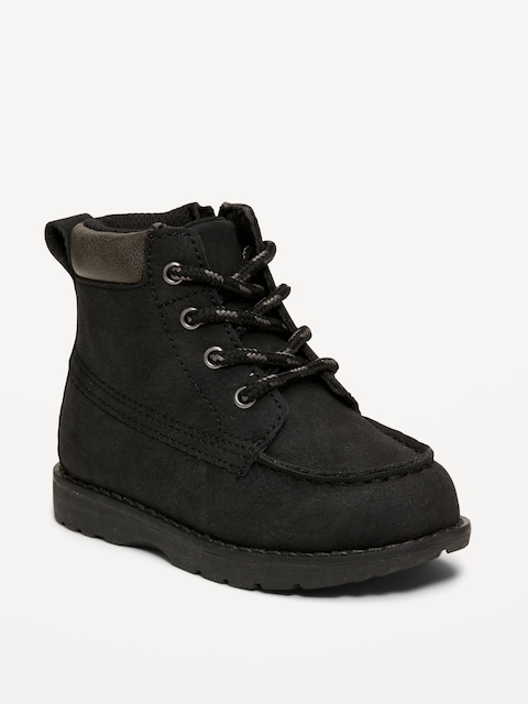 Faux-Suede Side-Zip Lace-Up Boots for Toddler Boys