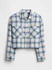 オーバーサイズ クロップド フランネルシャツ (キッズ)-1