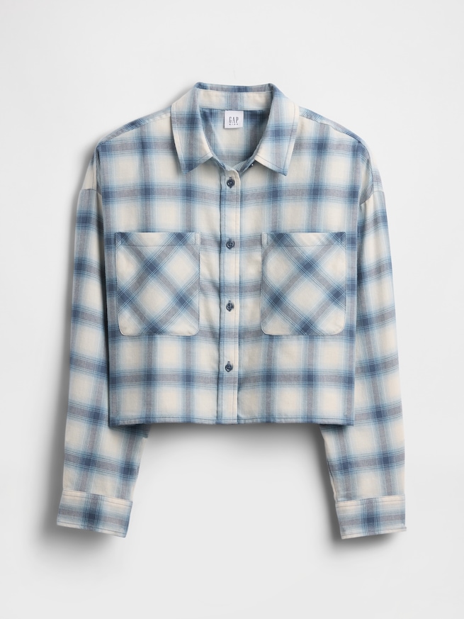 オーバーサイズ クロップド フランネルシャツ (キッズ)-1