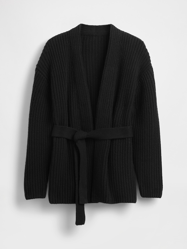 コットンブレンド ラップ ニットカーディガン-4