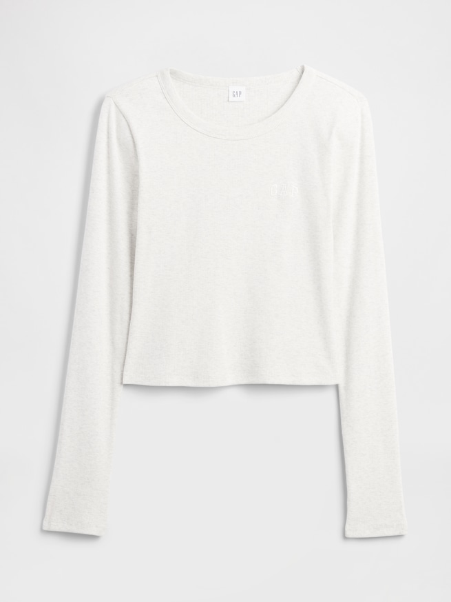 リブ クロップド GAPロゴ クルーネックTシャツ-4