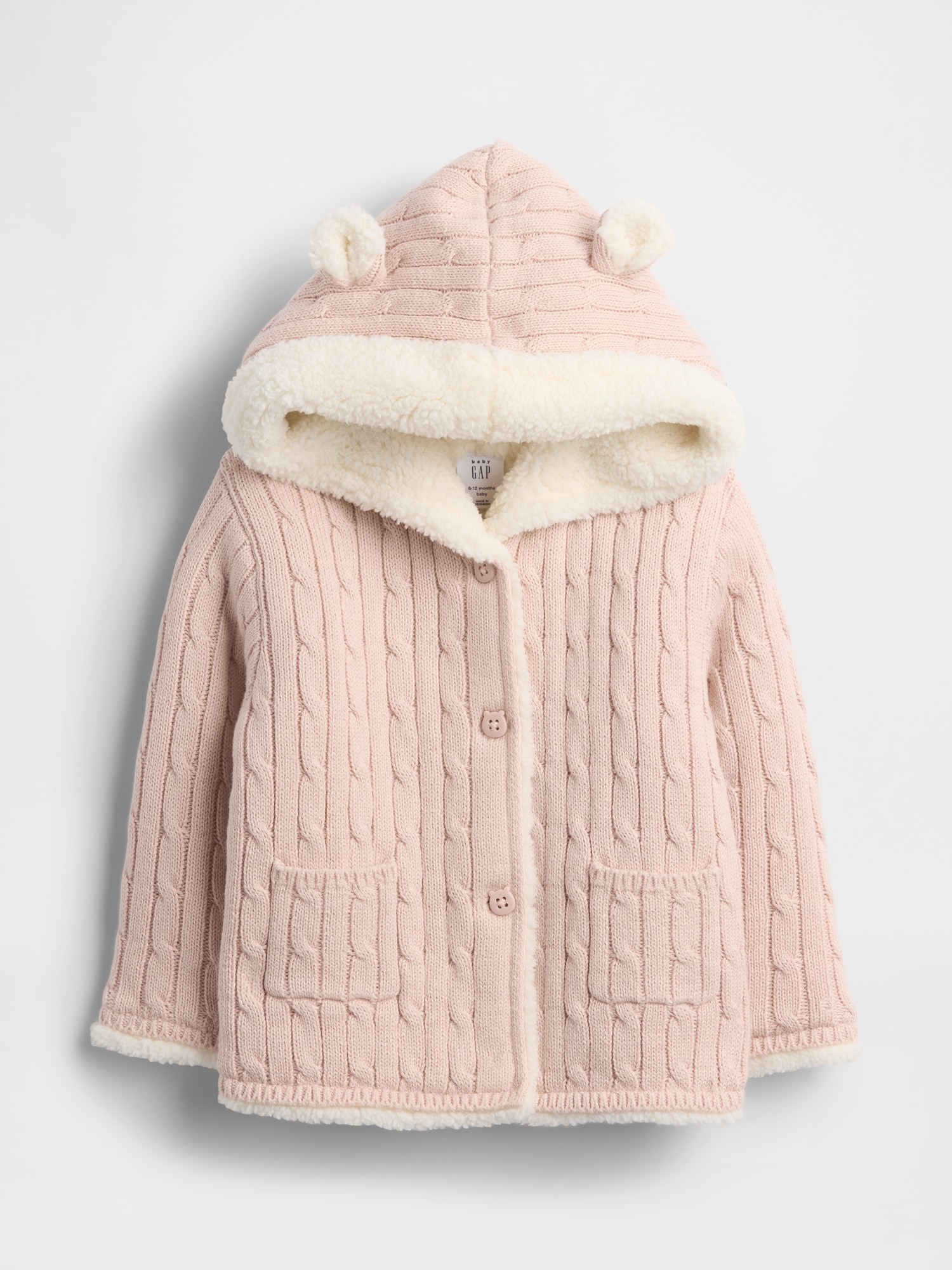 Baby Sherpa-Lined Cable-Knit Bear Cardigan