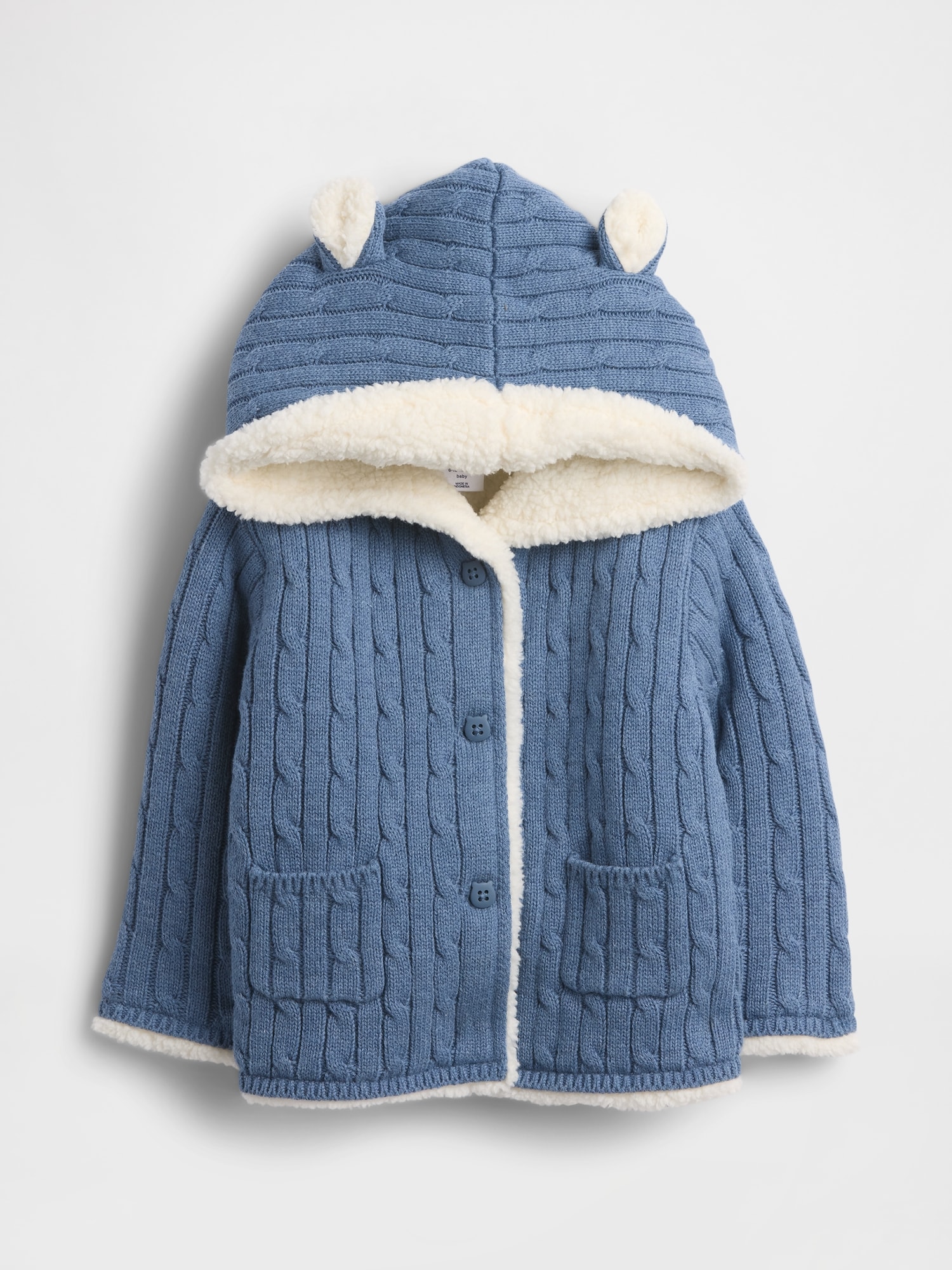 Baby Sherpa-Lined Cable-Knit Bear Cardigan