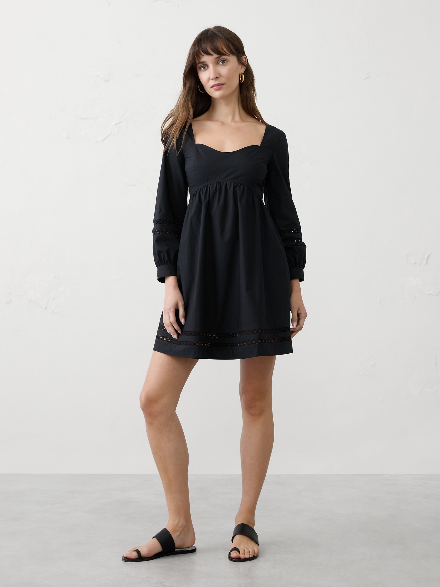 Eyelet Gathered-Waist Mini Dress