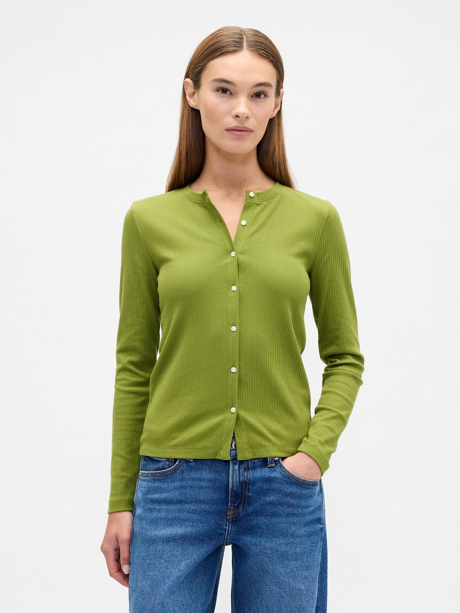 Ribbed Button-Up Top
