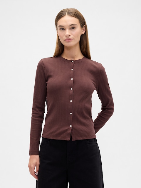 Ribbed Button-Up Top