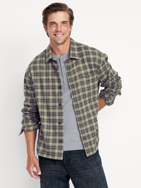 Loose Fit Cropped Plaid Flannel Shirt