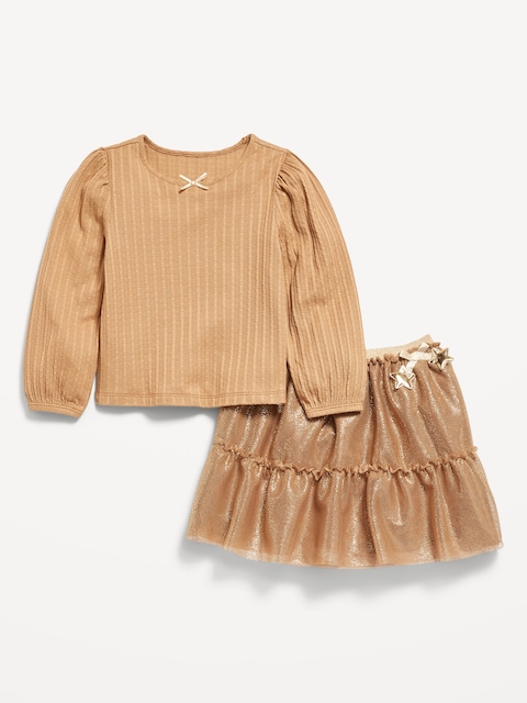 ENSEMBLE JUPE TUTU ET HAUT EN TRICOT POINTELLE À MANCHES LONGUES POUR TOUTE-PETITE