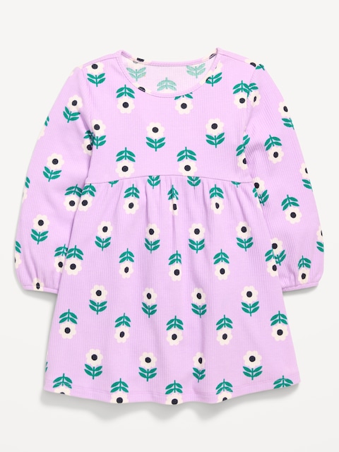 ROBE CÔTELÉE À MOTIF À MANCHES LONGUES POUR TOUTE-PETITE FILLE