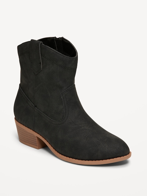 Faux-Suede Side-Zip Western Booties for Girls