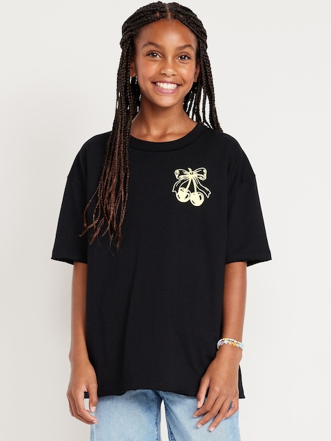 Oversized Short-Sleeve Graphic Raw-Edge T-Shirt for Girls