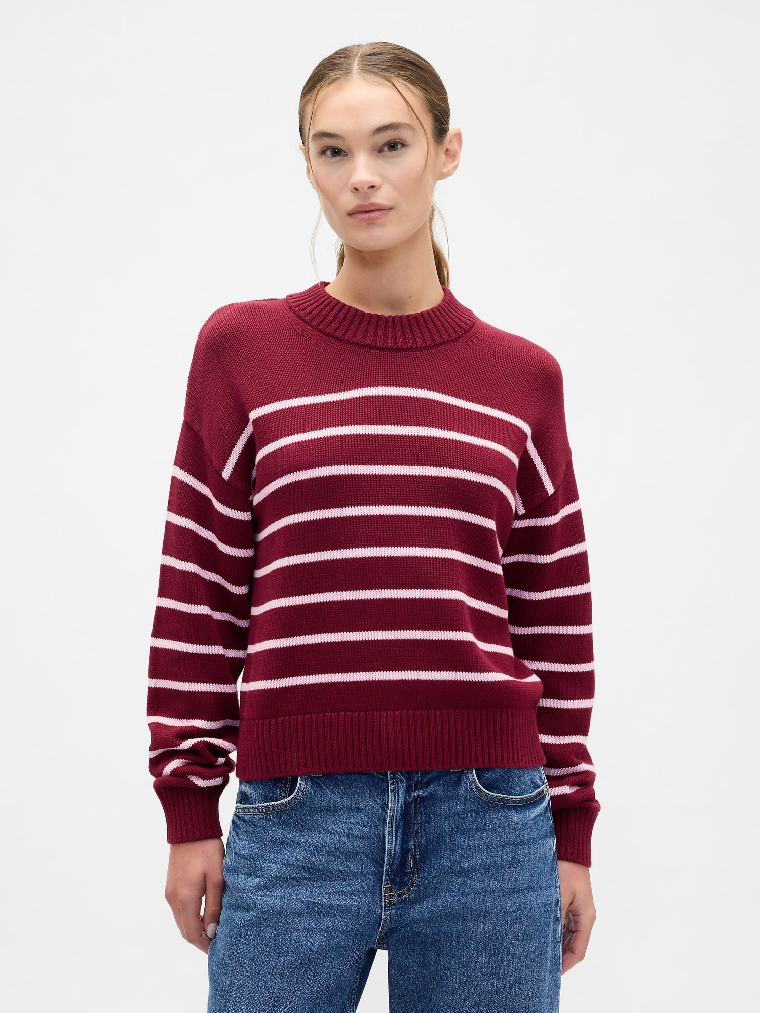 Relaxed Stripe Cropped Sweater
