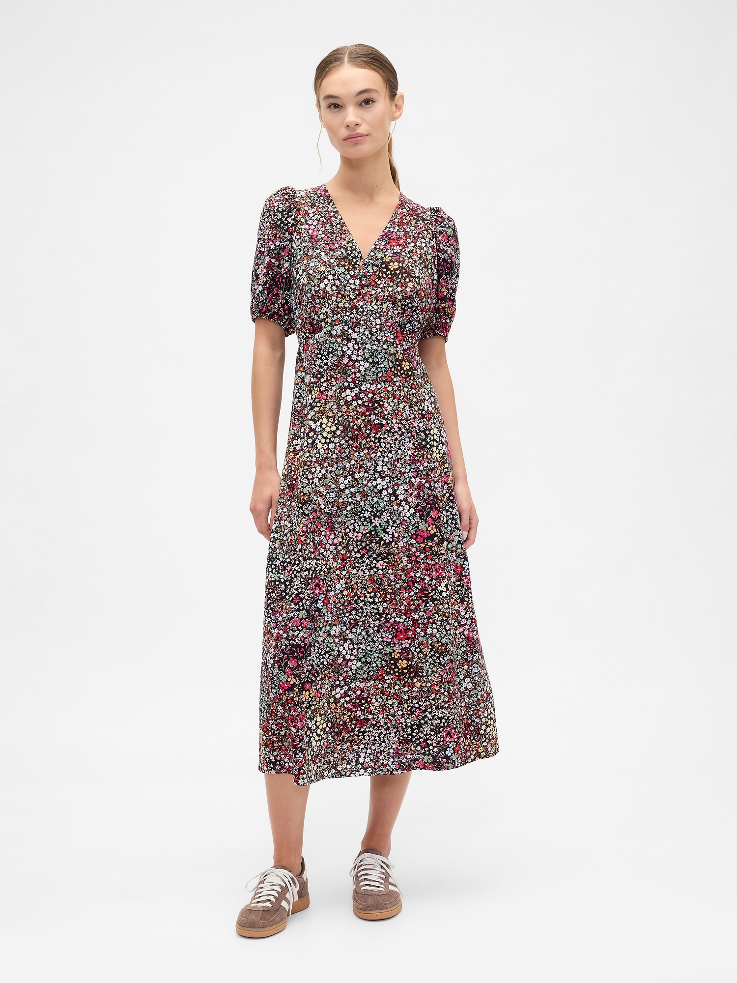 Puff Sleeve V-Neck Maxi Dress