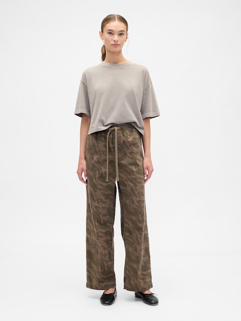 High Rise Pull-On Print Wide-Leg Jeans