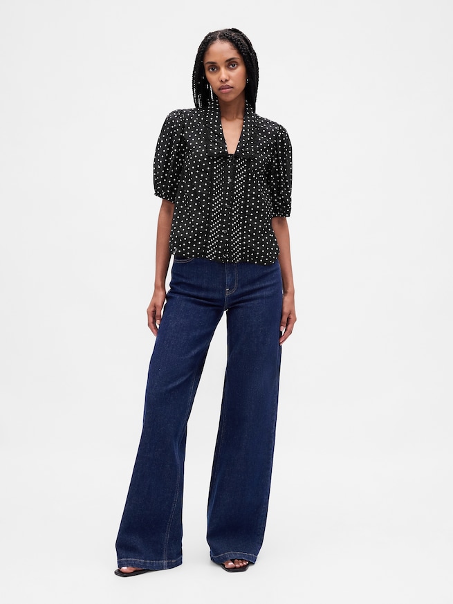 パフスリーブ 襟付きトップス-1