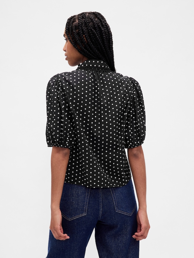 パフスリーブ 襟付きトップス-2