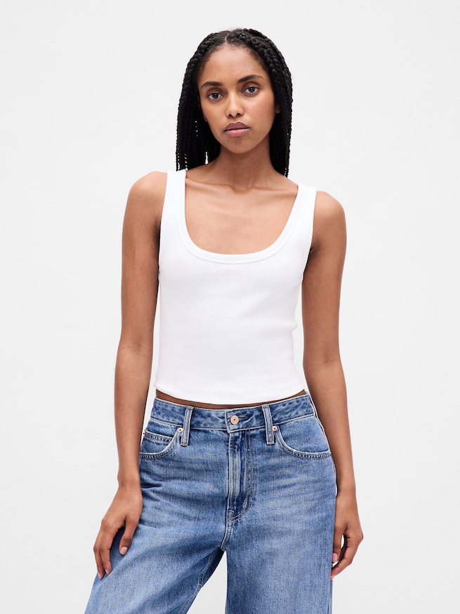 ウォッシュド リブ クロップド タンクトップ-0