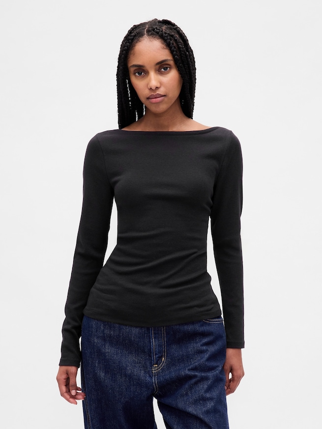 モダン ボートネックTシャツ-0