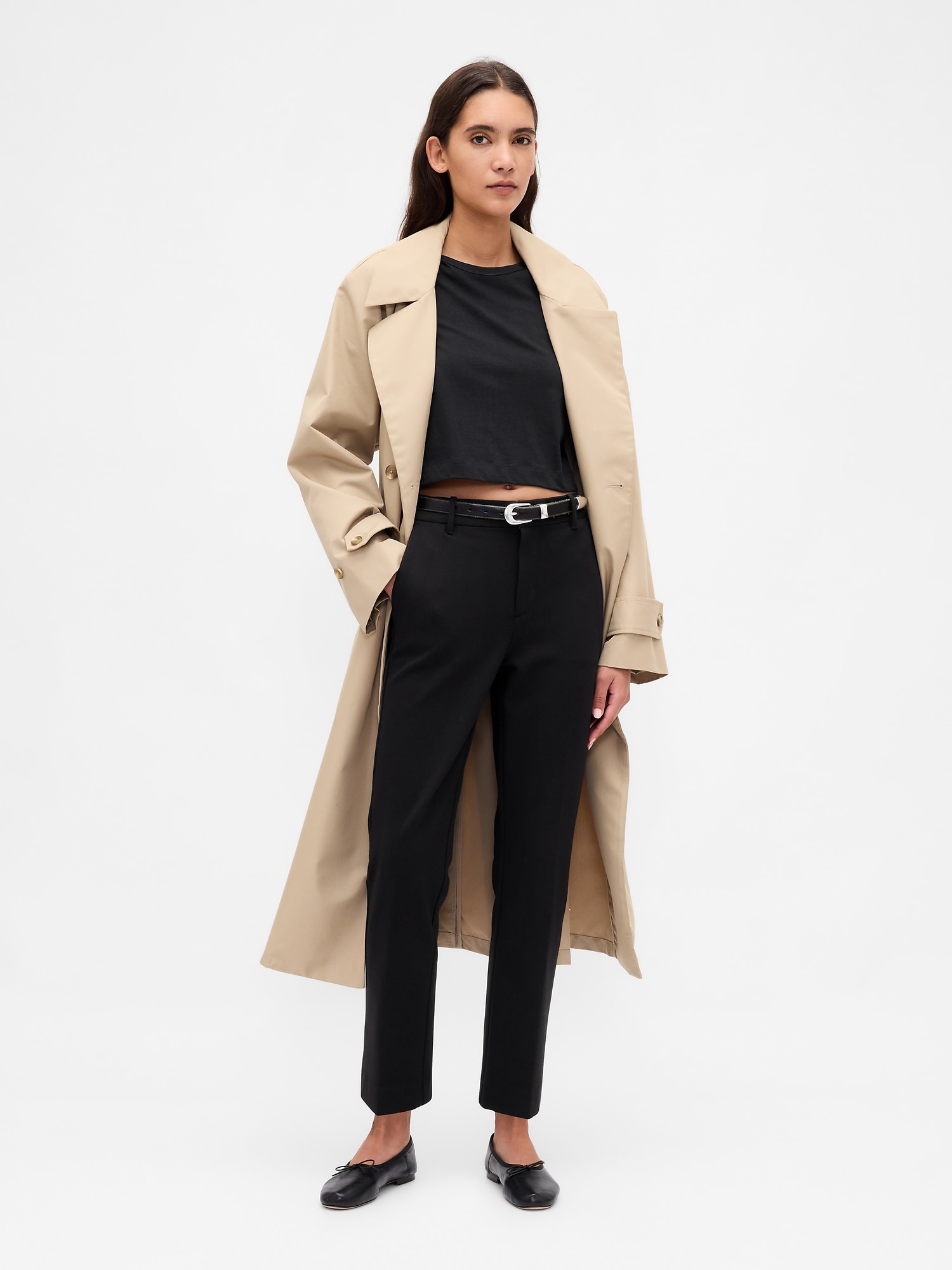 PANTALON ÉTROIT COURT À TAILLE HAUTE EN TRICOT POINT DE ROME