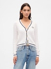 コットン100% ケーブルニット クロップド GAPロゴカーディガン-0