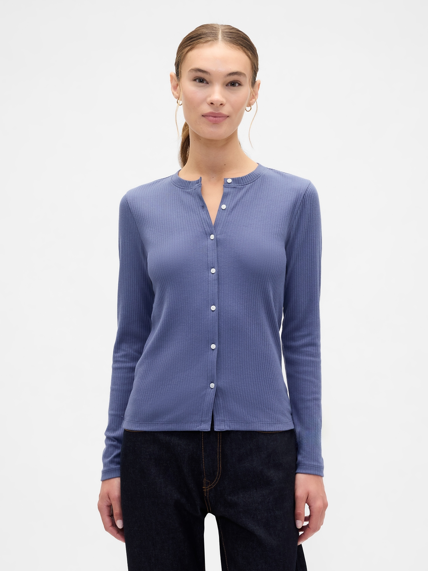 Ribbed Button-Up Top