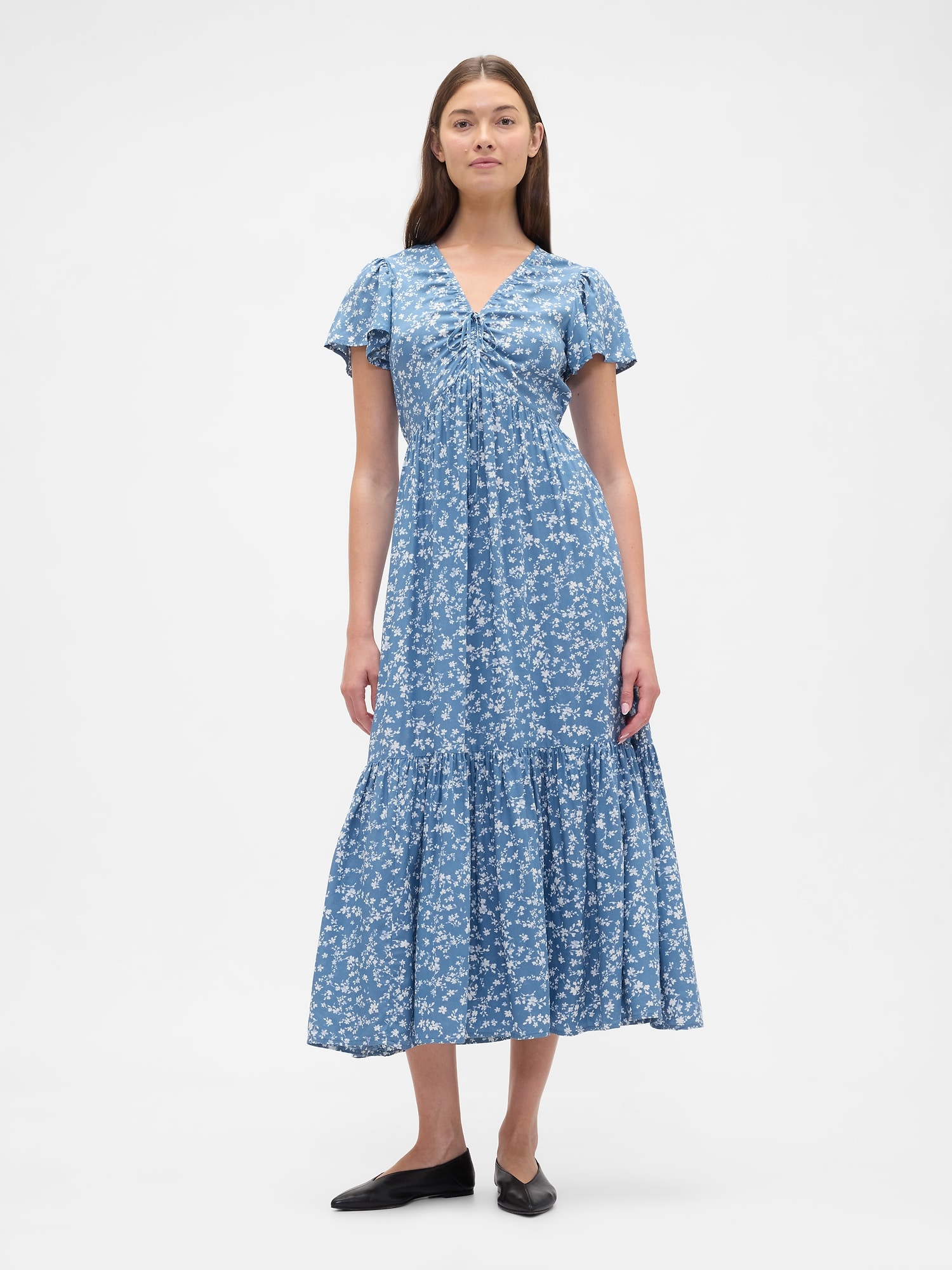 Ruched V-Neck Maxi Dress