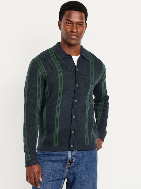 Striped Button-Front Cardigan Sweater