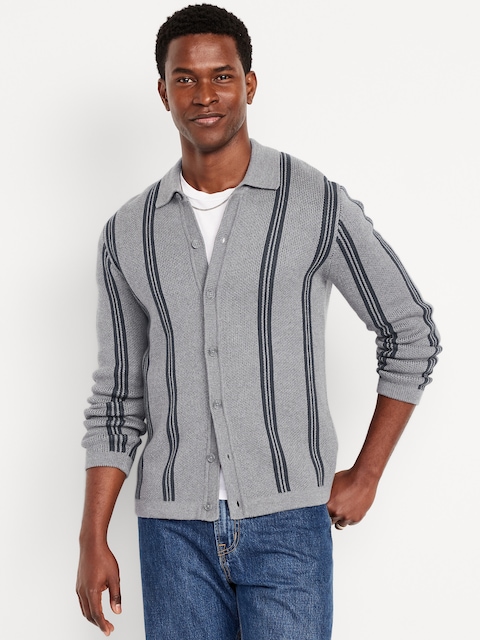 Striped Button-Front Cardigan Sweater