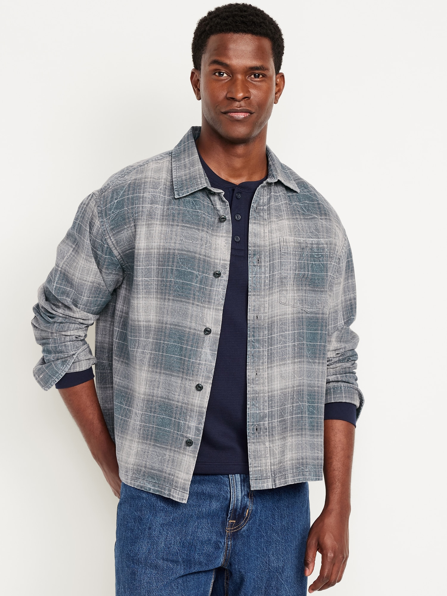 Cropped Plaid Flannel Shirt