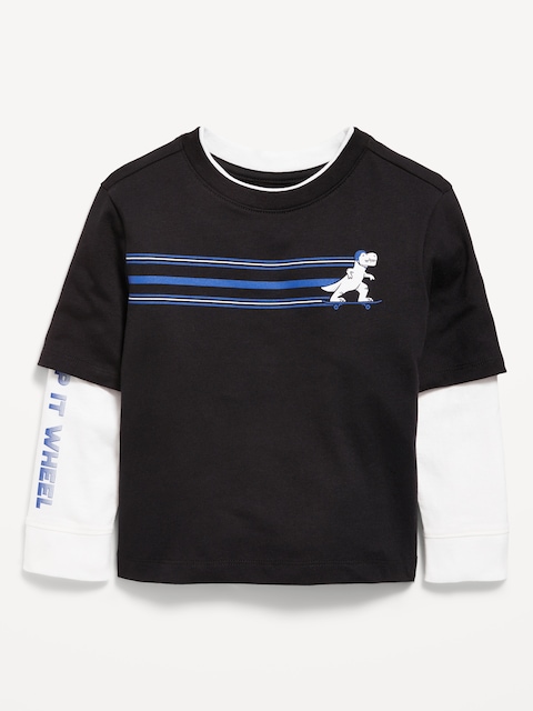 Oversized Long-Sleeve 2-In-1 T-Shirt for Toddler Boys