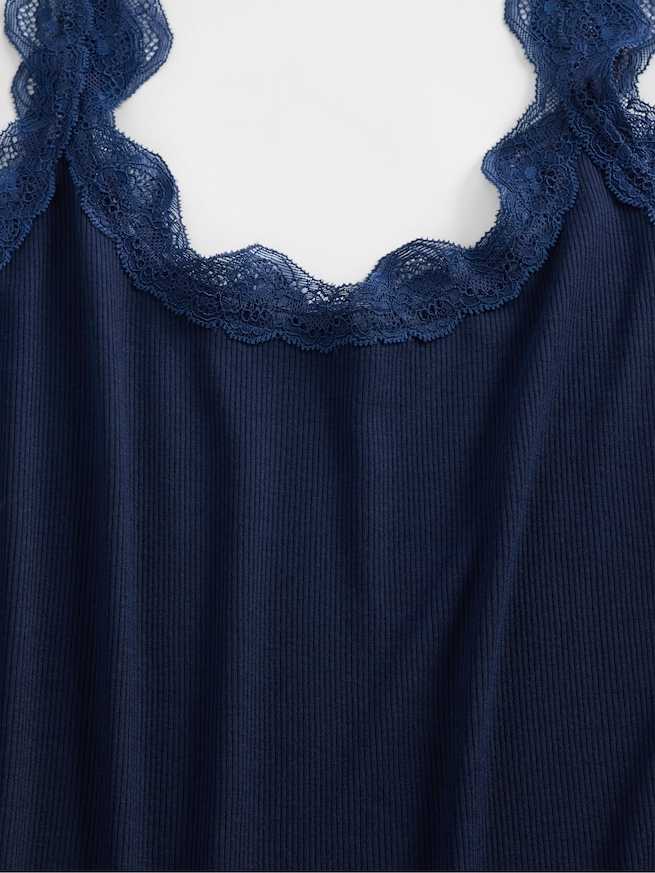 細リブ レース パジャマタンクトップ-3