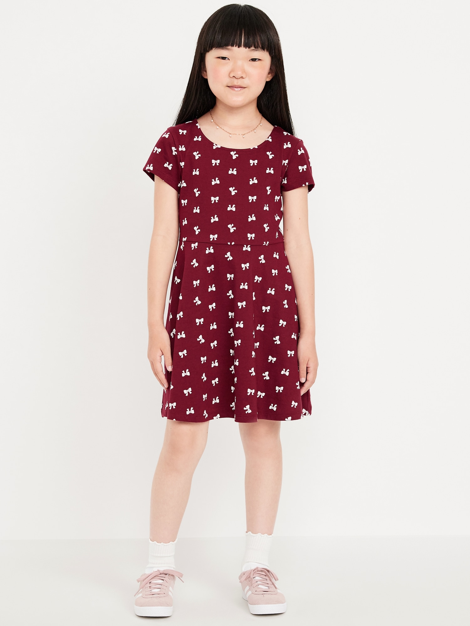 Printed Short-Sleeve Fit and Flare Dress for Girls