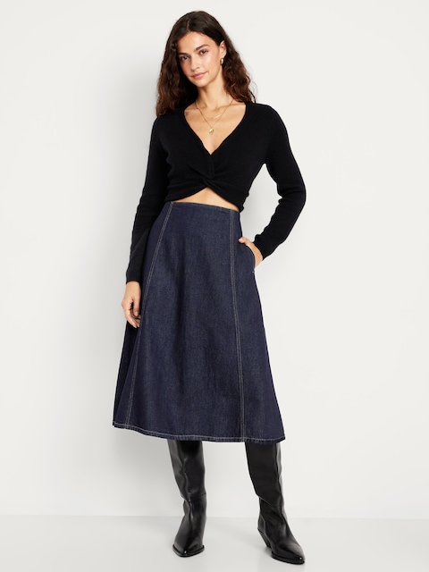High-Waisted Jean Midi Skirt