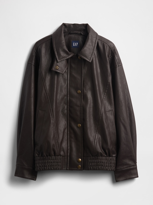 オーバーサイズ ヴィーガンレザージャケット-4