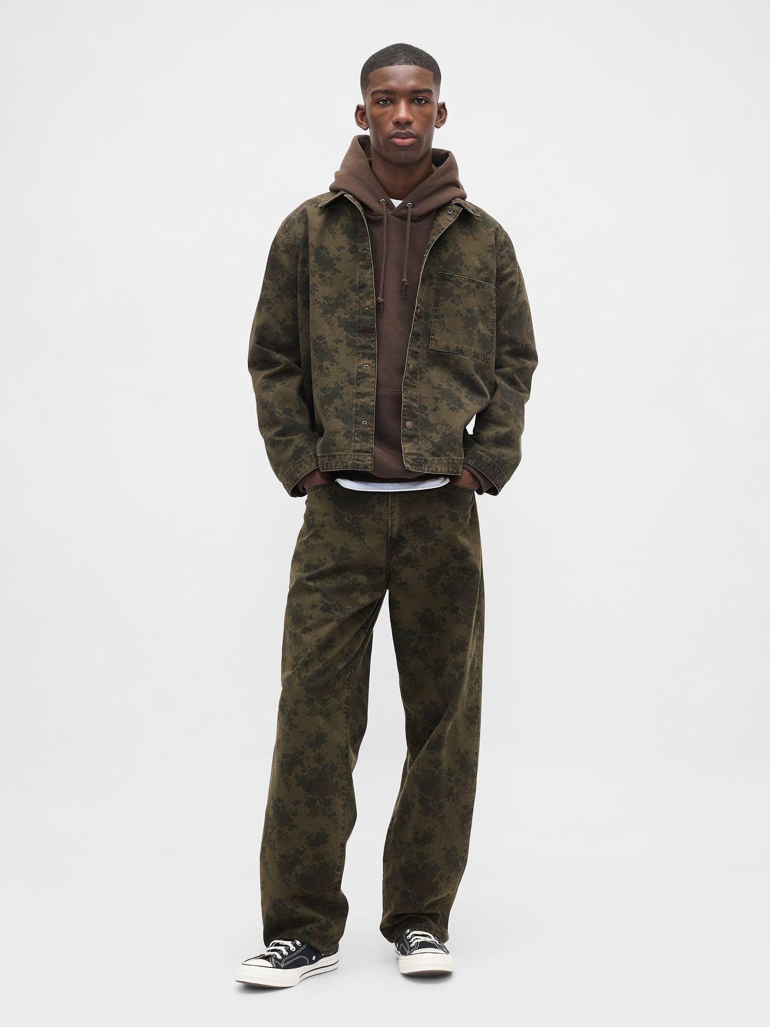 Floral Canvas Baggy Jeans