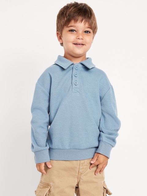 Oversized Long-Sleeve Ribbed Polo Sweater for Toddler Boys