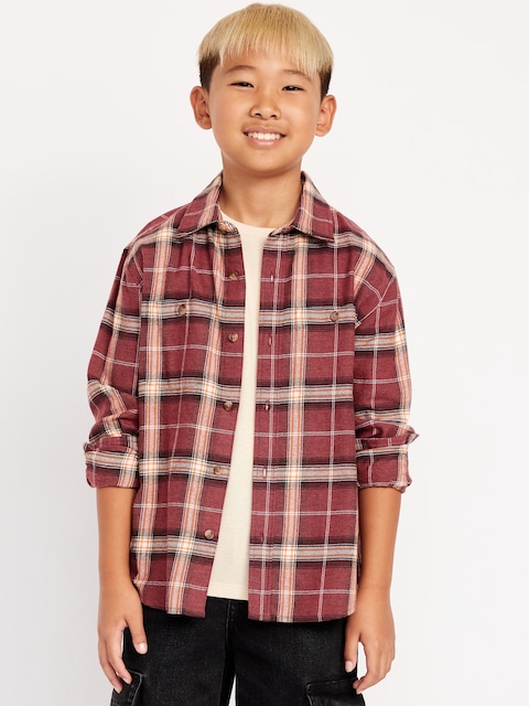 Long-Sleeve Pocket Plaid Flannel Shirt for Boys