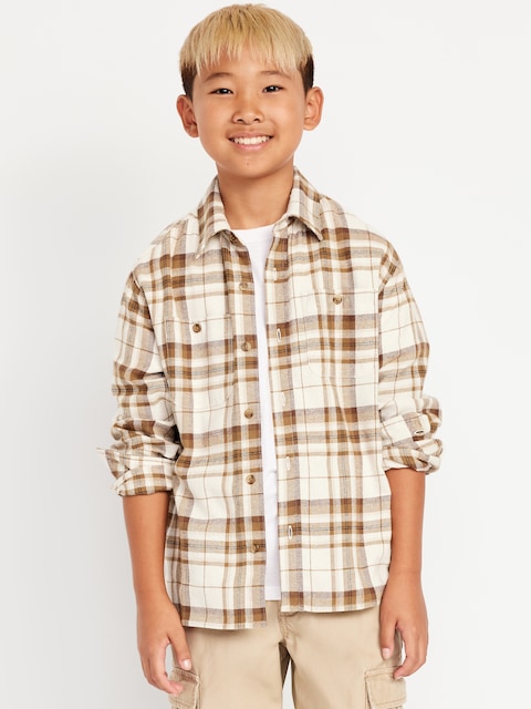 Long-Sleeve Pocket Plaid Flannel Shirt for Boys