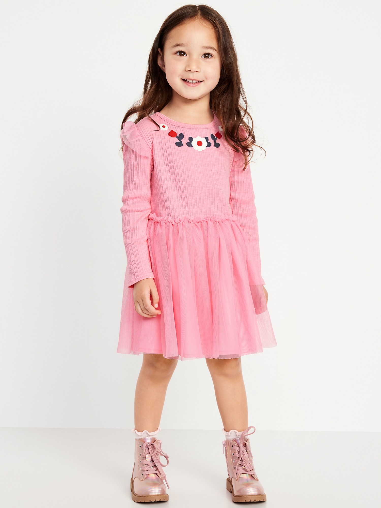 Long-Sleeve Fit and Flare Tutu Dress for Toddler Girls