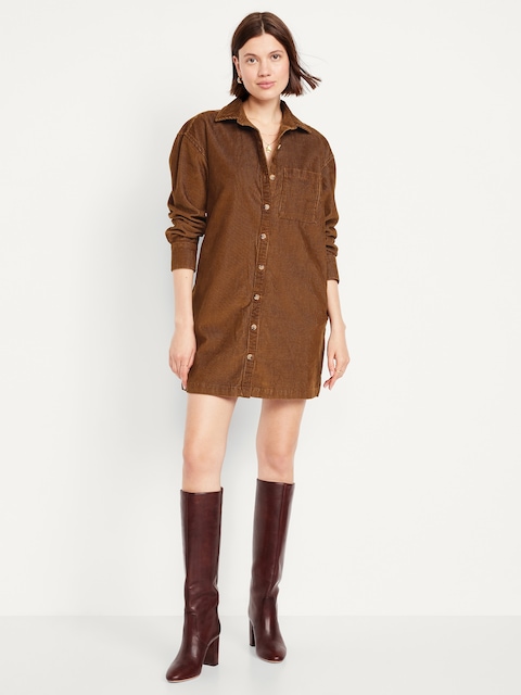 Corduroy Mini Shirt Dress