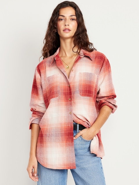Plaid Flannel Button-Down Boyfriend Shirt