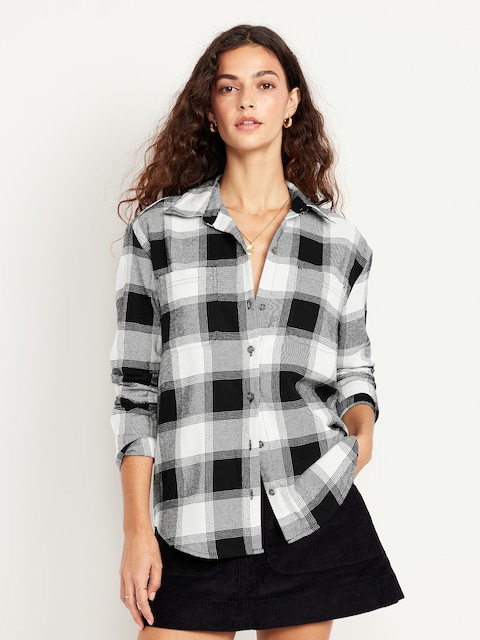 Plaid Flannel Button-Down Boyfriend Shirt