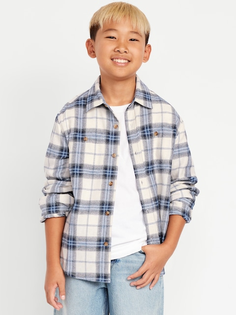 Long-Sleeve Pocket Plaid Flannel Shirt for Boys