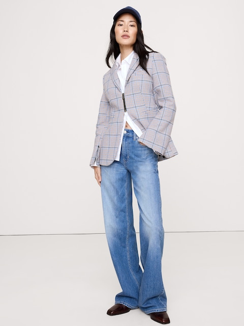 Italian Plaid Zip Blazer