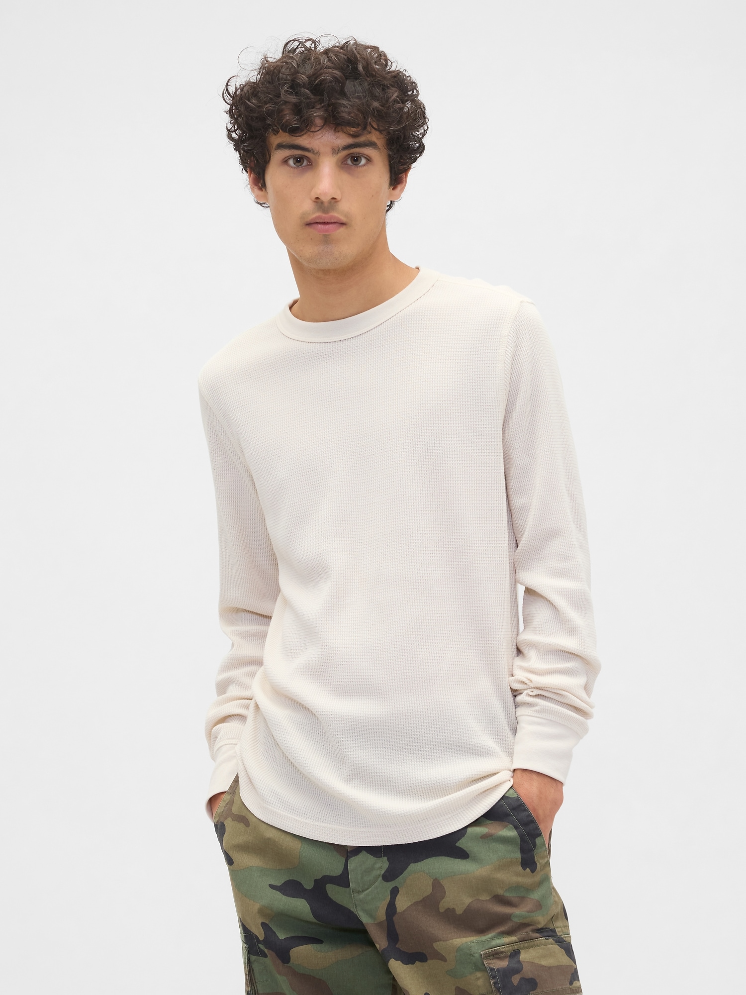 ワッフルニット クルーネックTシャツ-0