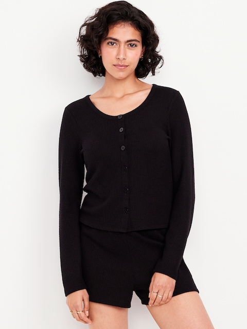 Button-Down Waffle-Knit Sleep Top